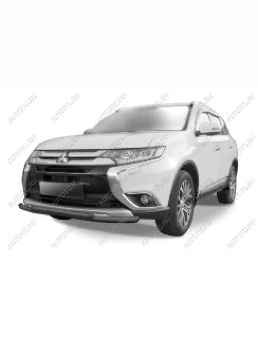 Защита переднего бампера d57+d42 двойная Slitkoff Mitsubishi Outlander GF 2-ой рестайлинг (2015-2018) (нержавейка с полимерным покрытием в цвет черный)  в Самаре Самарской области