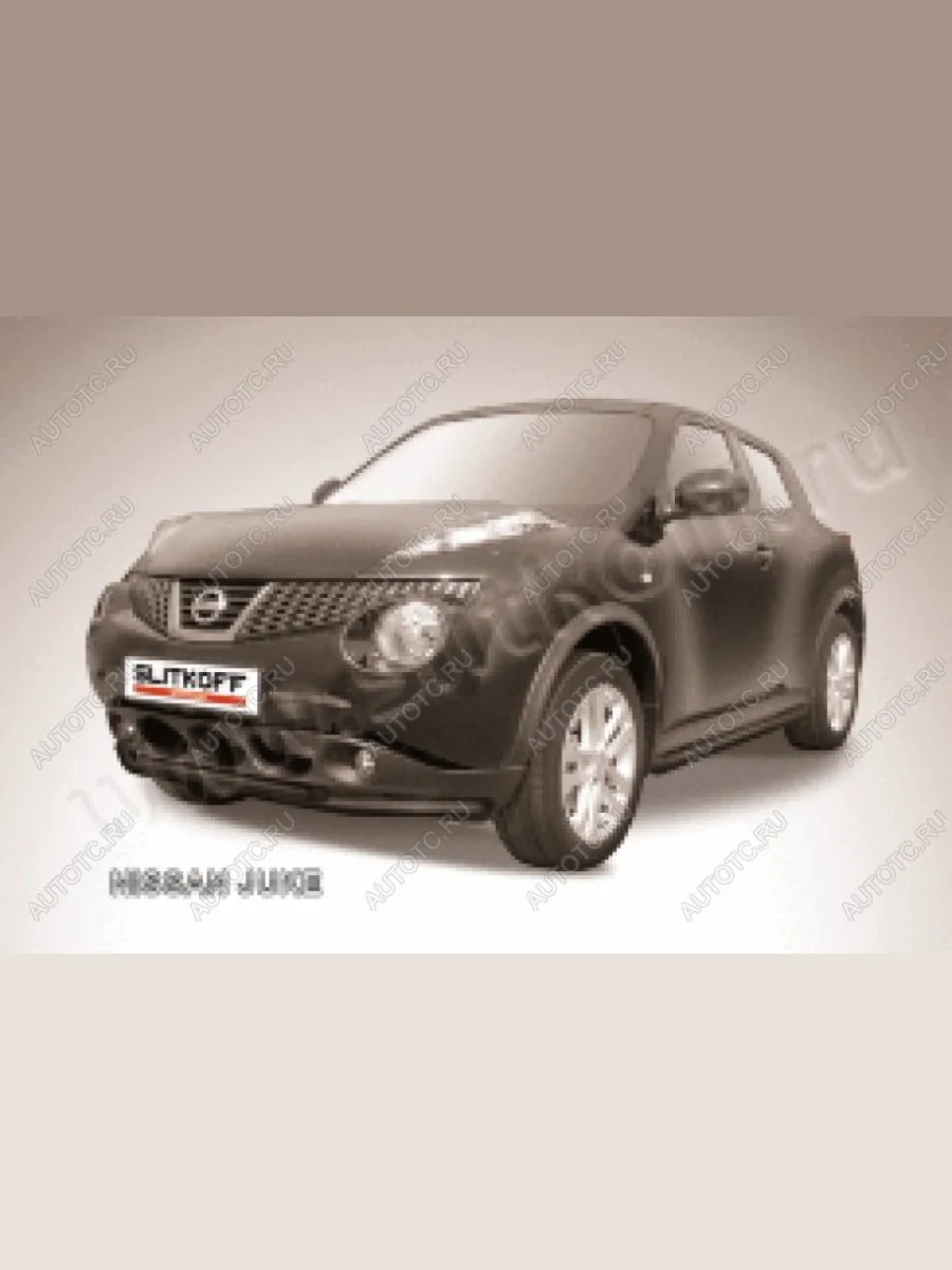 Защита переднего бампера d57+d42 двойная (4WD) Slitkoff Nissan Juke 1 YF15 дорестайлинг (2010-2014) (нержавейка с полимерным покрытием в цвет черный)  В Кинешме Ивановской области