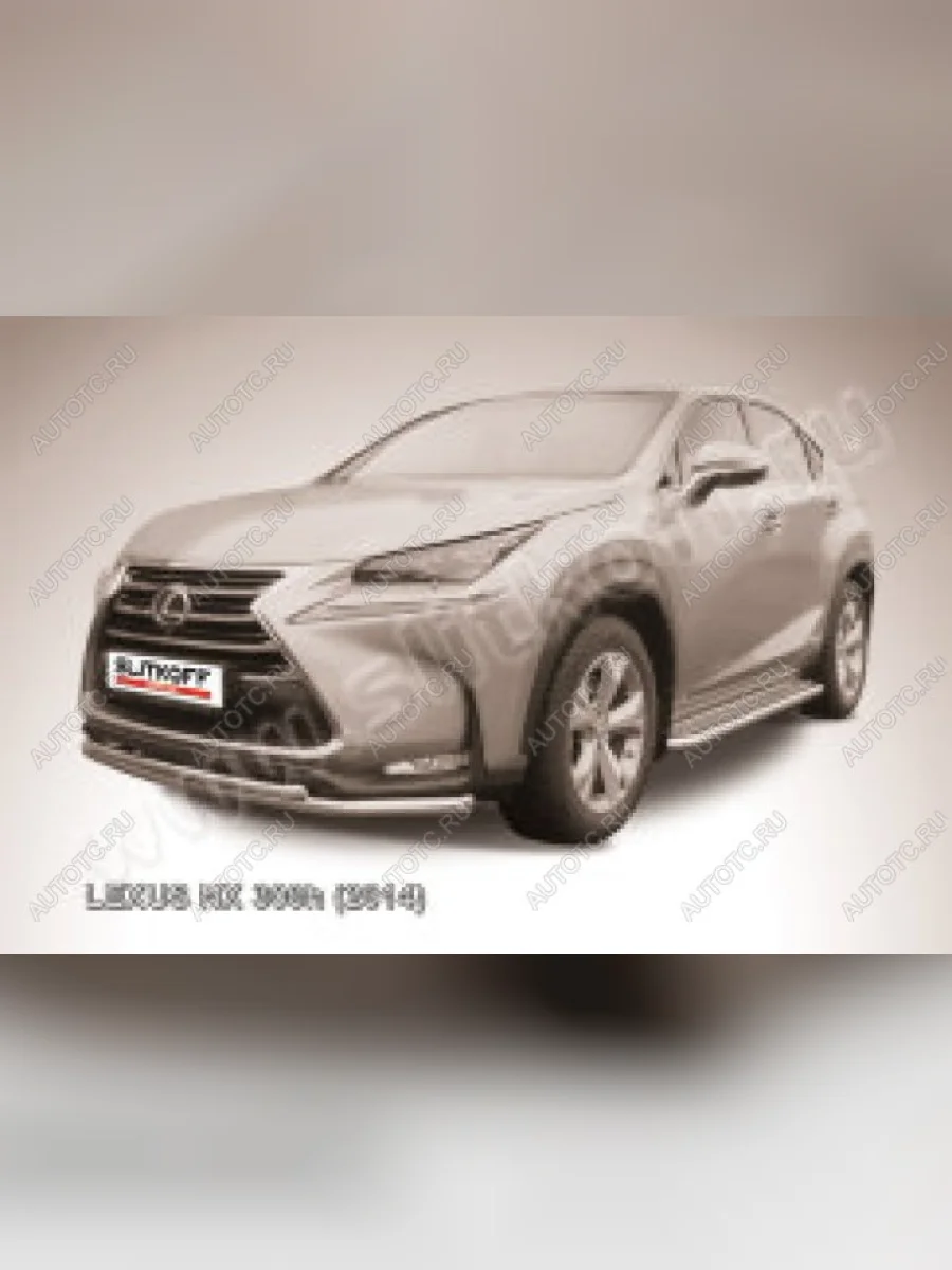 Защита переднего бампера d57+d42 двойная радиусная Slitkoff Lexus NX300h Z10 дорестайлинг (2014-2017) (нержавейка полированная)  в Самаре Самарской области