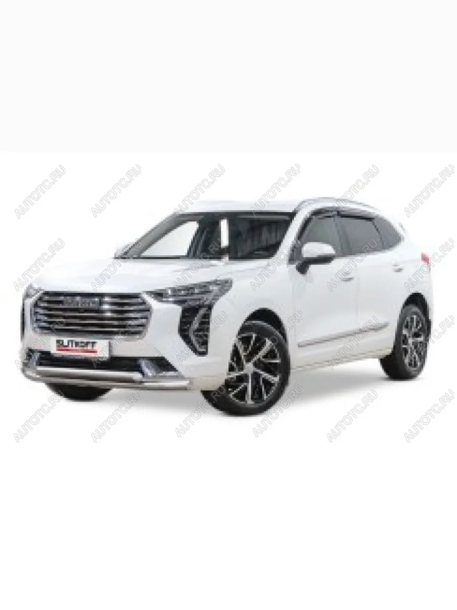 Защита переднего бампера d57+d57 двойная Slitkoff  Haval Jolion (2020-2024) (Сталь с полимерным покрытием в цвет серебристый)  в Самаре Самарской области
