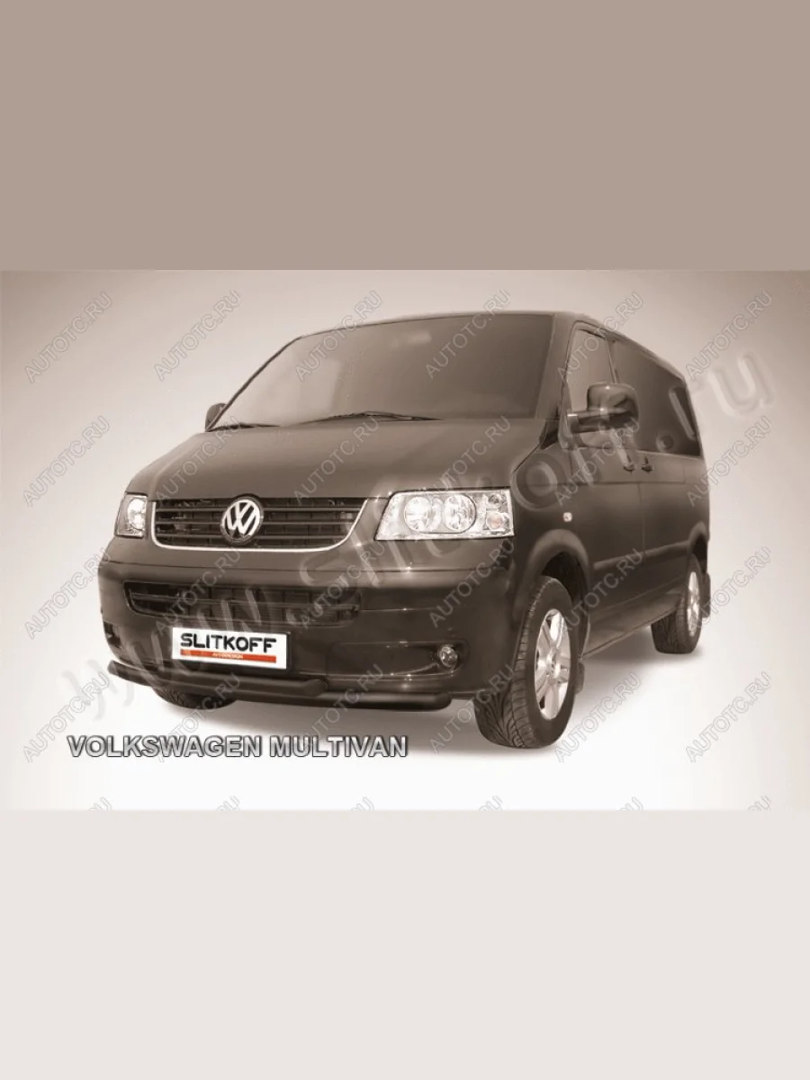 Защита переднего бампера d57+d57 двойная Slitkoff Volkswagen Multivan T5 рестайлинг (2009-2015) ( Сталь с полимерным покрытием в цвет черный)  с доставкой в г. Керчь