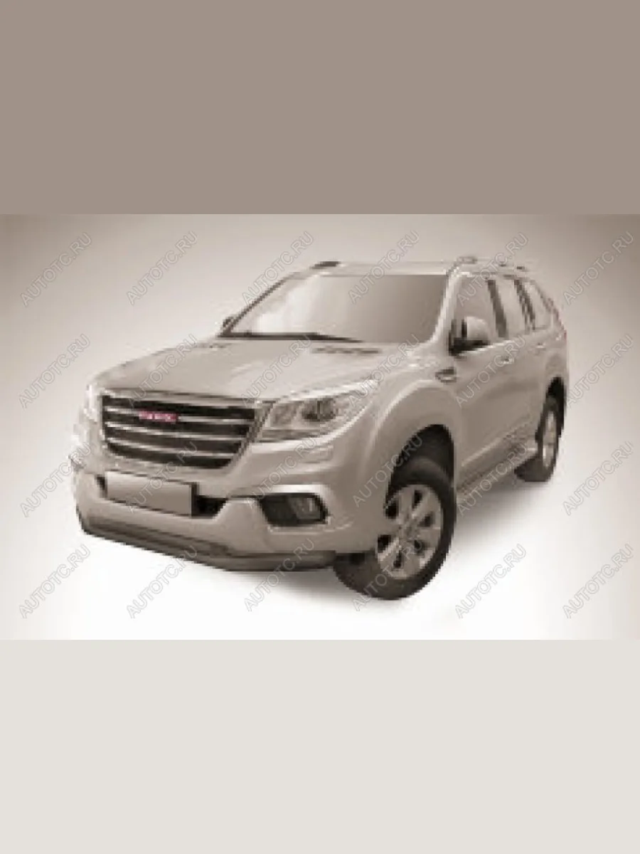 Защита переднего бампера d76+d57 двойная Slitkoff Haval H9 1-ый рестайлинг (2017-2019) (нержавейка с полимерным покрытием в цвет черный)  в Керчи Республика Крым