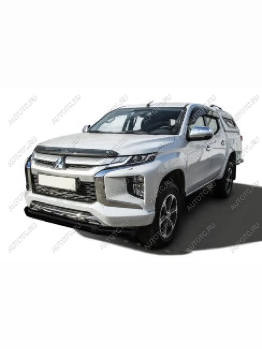 Защита переднего бампера d76+d57 двойная Slitkoff  Mitsubishi L200 (2018-2022) 5 KK,KL (нержавейка с полимерным покрытием в цвет черный)  в Перми Пермском крае
