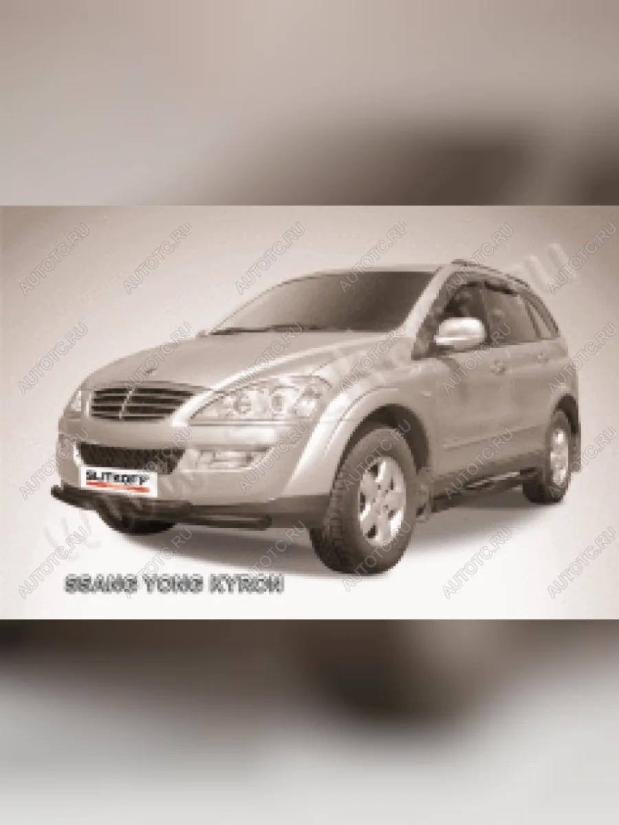 Защита переднего бампера d76+d57 двойная Slitkoff SSANGYONG Kyron рестайлинг (2007-2016) (нержавейка с полимерным покрытием в цвет черный)  в Керчи Республика Крым