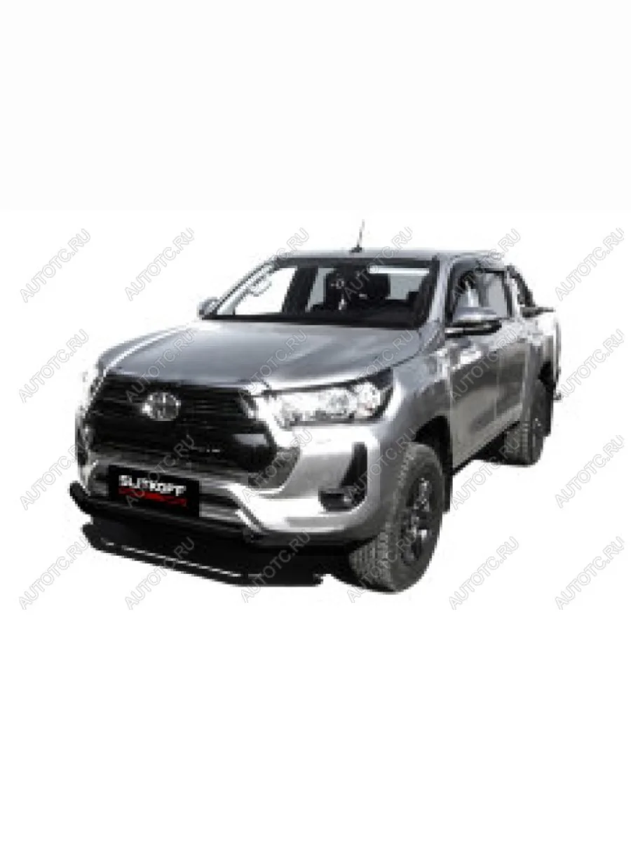 Защита переднего бампера d76+d57 двойная Slitkoff  Toyota Hilux (2020-2025) AN120 (нержавейка с полимерным покрытием в цвет черный)  в Воронеже Воронежской области