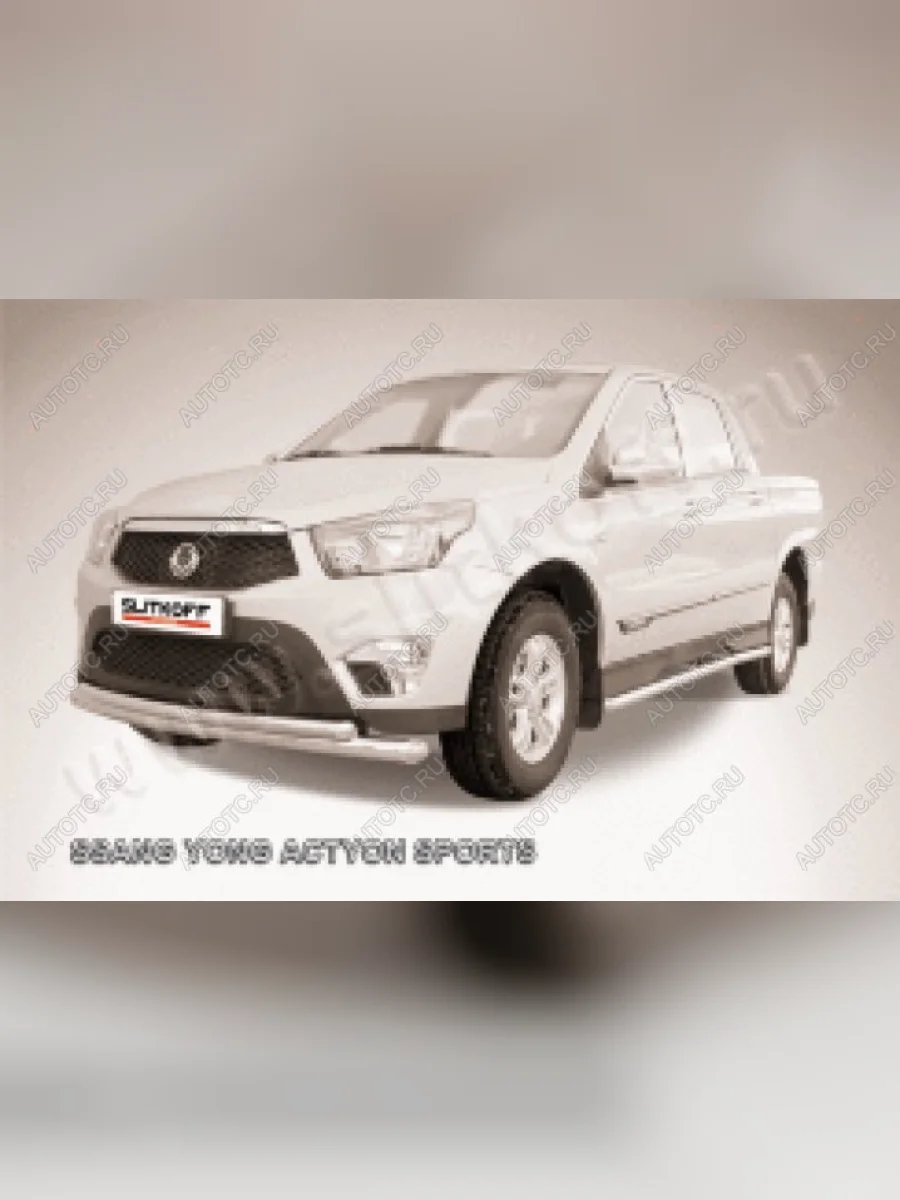 Защита переднего бампера d76+d57 двойная Slitkoff  SSANGYONG Actyon Sport (2012-2025) (нержавейка полированная)  в Перми Пермском крае