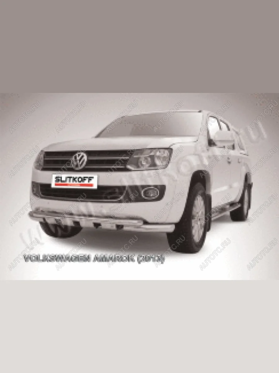 Защита переднего бампера d76+d57 двойная с профильной ЗК Slitkoff  Volkswagen Amarok (2009-2016) (нержавейка с полимерным покрытием в цвет черный)  в Самаре Самарской области