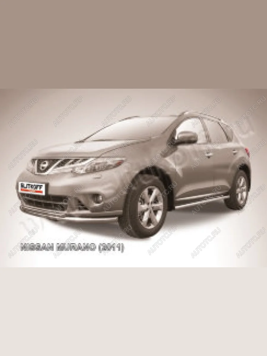 Защита переднего бампера d57+d42 двойная Slitkoff Nissan Murano 2 Z51 рестайлинг (2010-2016) (Сталь с полимерным покрытием в цвет серебристый)  в Воронеже Воронежской области