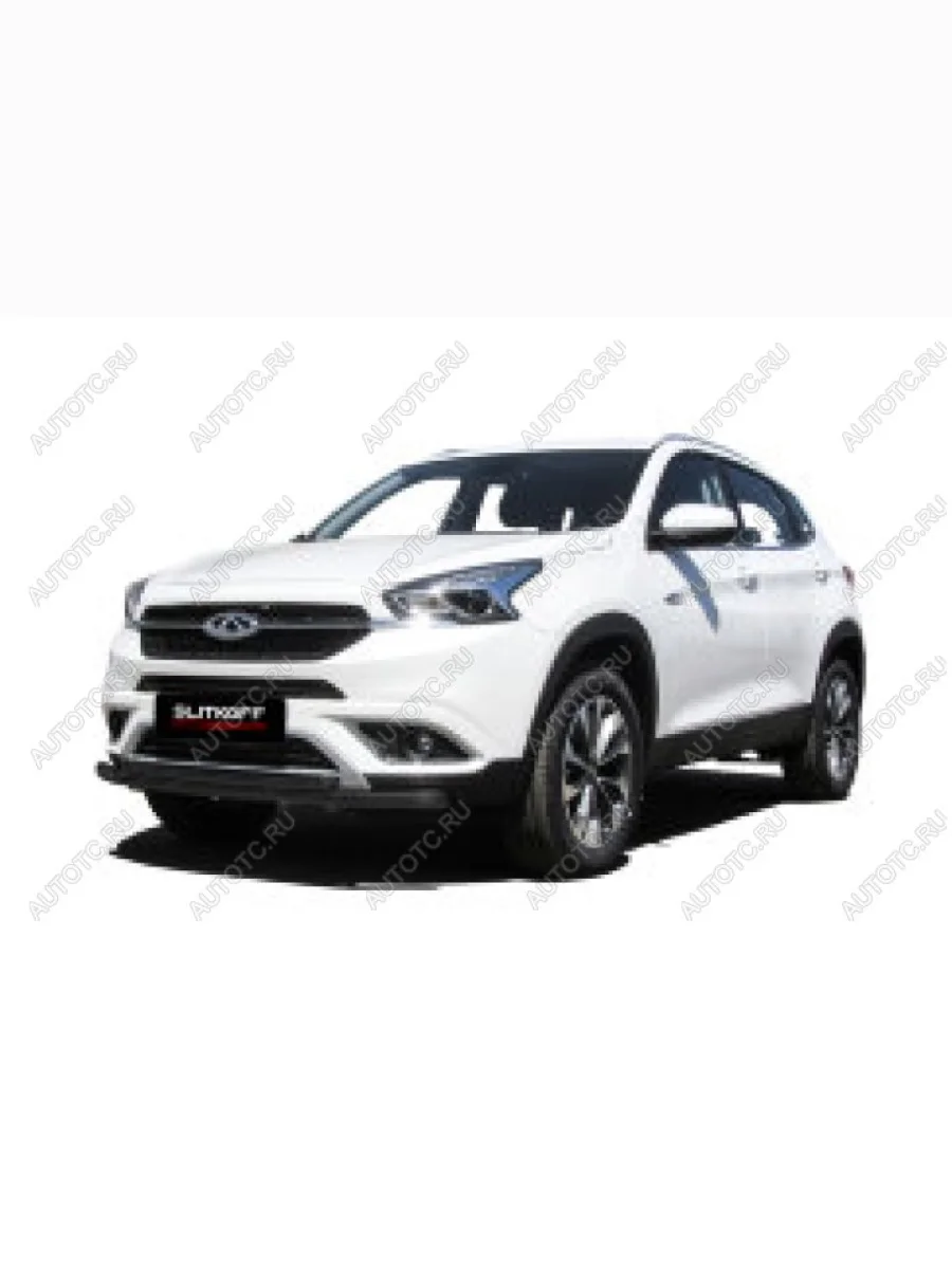 Защита переднего бампера d57+d42 двойная Slitkoff Chery Tiggo 7 (2016-2020) (  Сталь с полимерным покрытием в цвет черный)  в Перми Пермском крае