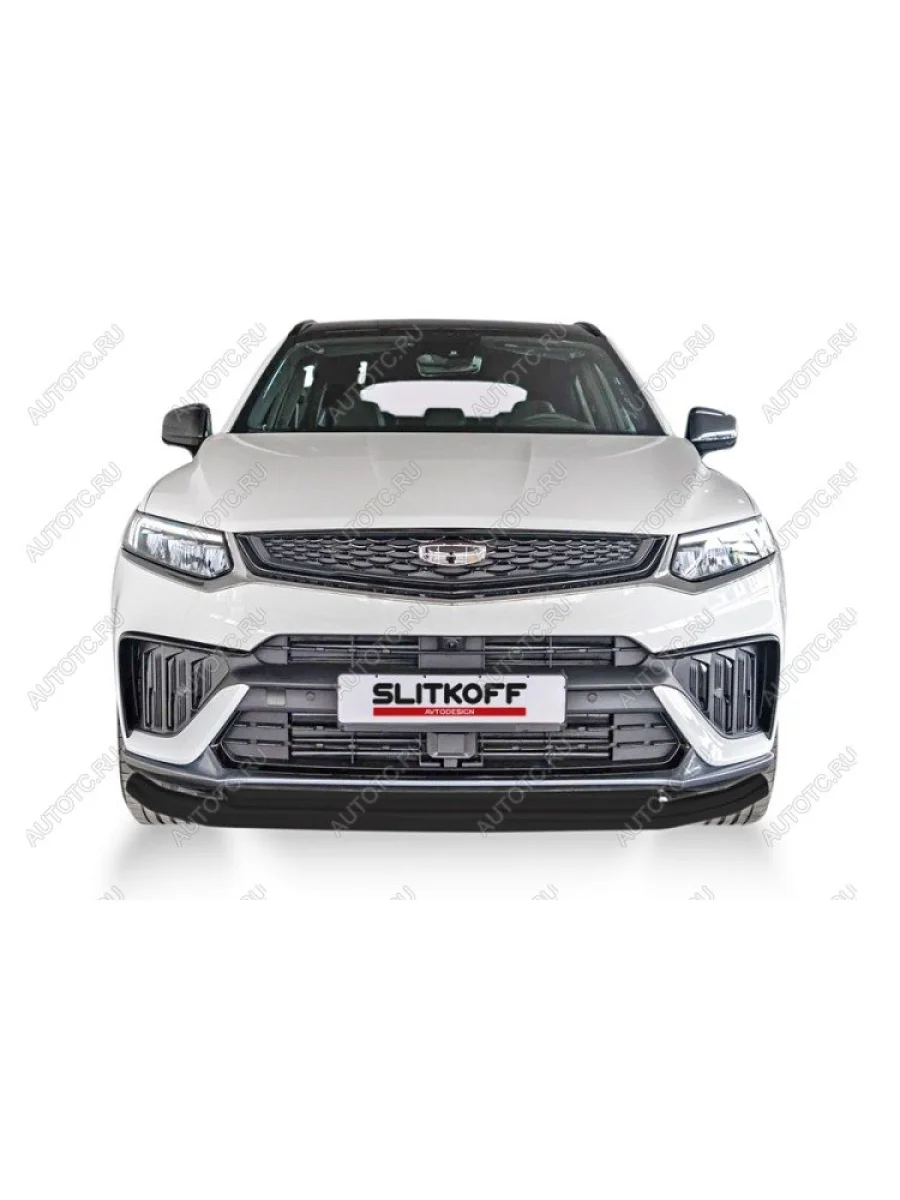 Защита переднего бампера d57+d42 двойная Slitkoff  Geely Tugella (2022-2025) FY11,HPBA4 (  Сталь с полимерным покрытием в цвет черный)  в Самаре Самарской области