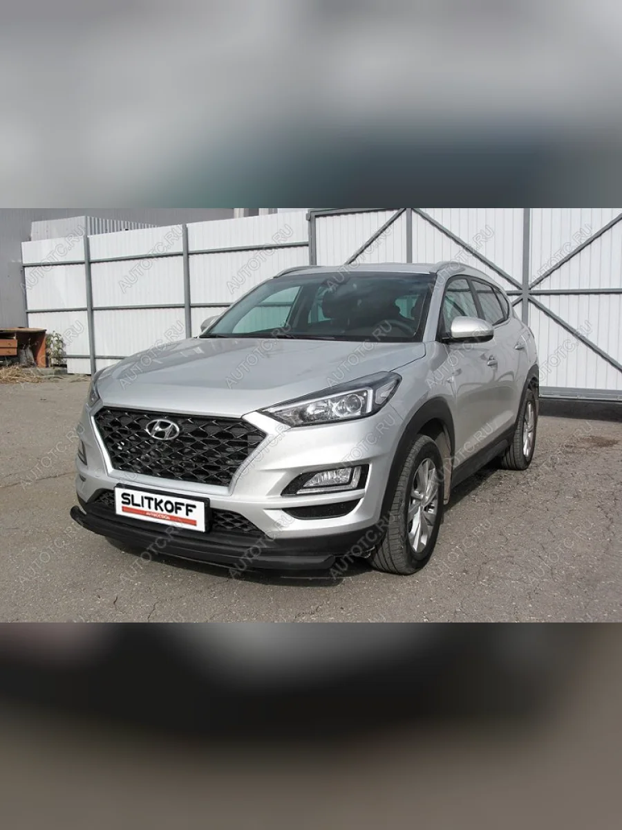 Защита переднего бампера d57+d42 двойная Slitkoff  Hyundai Tucson (2018-2021) TL (  Сталь с полимерным покрытием в цвет черный)  в Самаре Самарской области