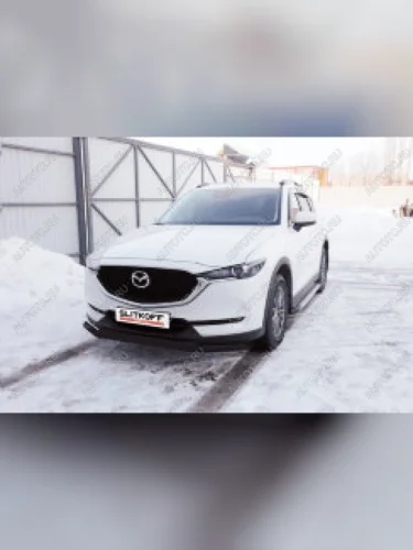 Защита переднего бампера d57+d42 двойная Slitkoff (  Сталь с полимерным покрытием в цвет черный) Mazda CX-5 KF (2016-2025)
