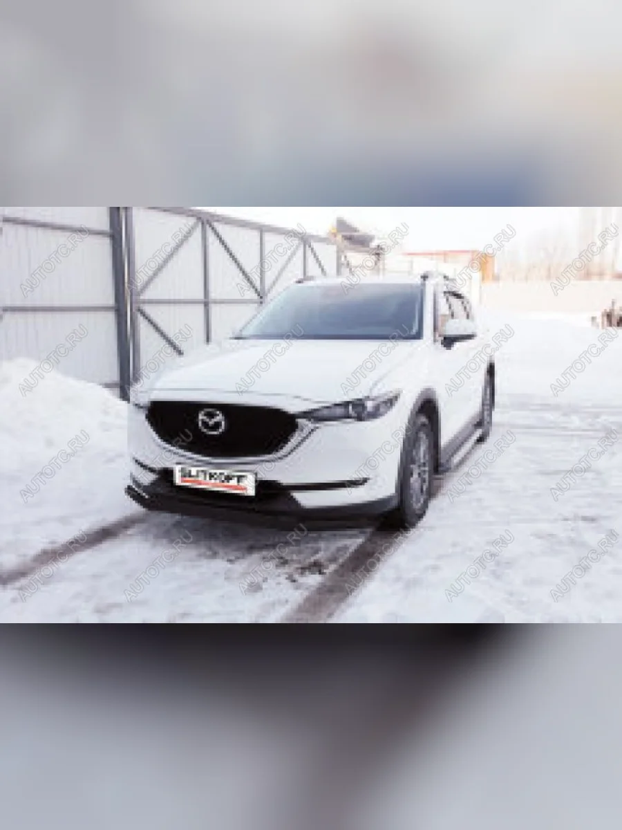 Защита переднего бампера d57+d42 двойная Slitkoff Mazda CX-5 KF (2016-2025) (  Сталь с полимерным покрытием в цвет черный)  с доставкой в г. Пермь