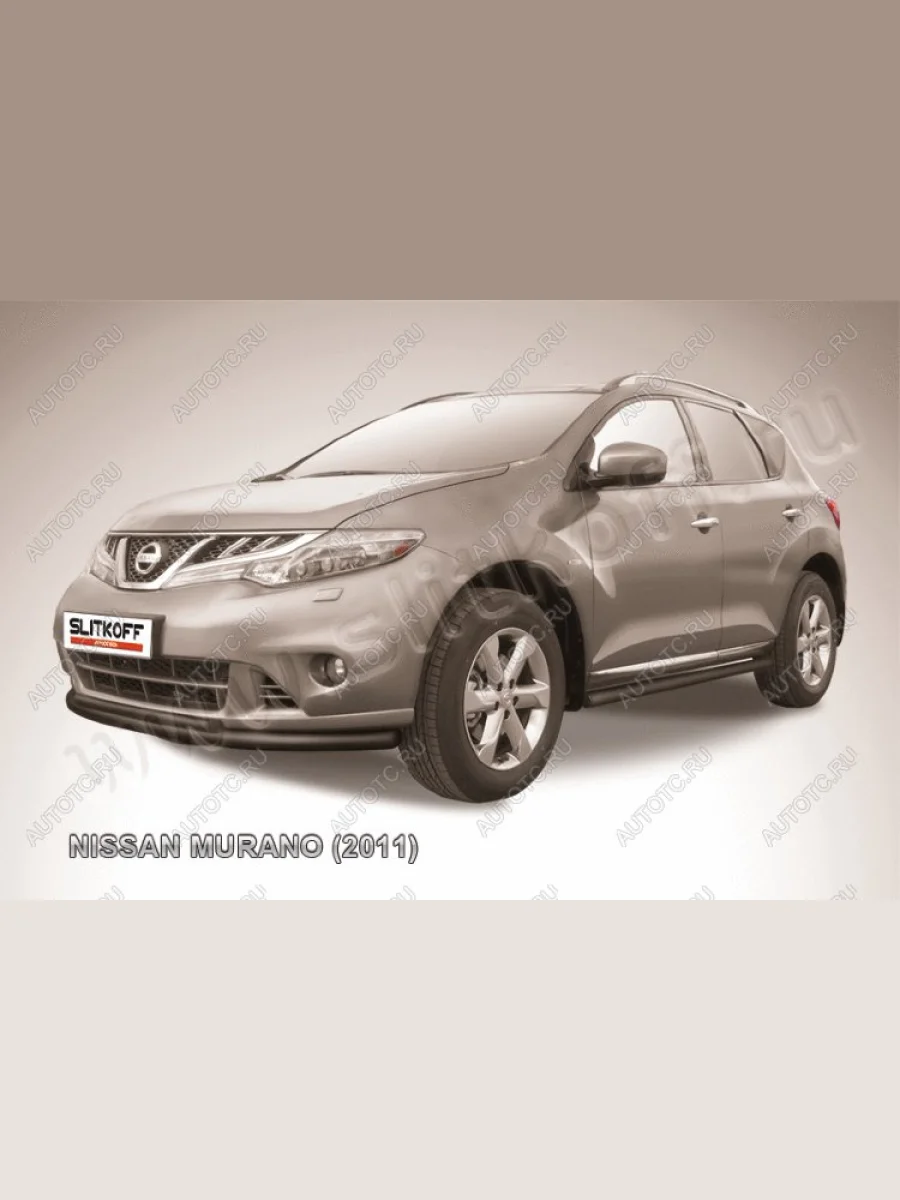 Защита переднего бампера d57+d42 двойная Slitkoff  Nissan Murano (2010-2016) 2 Z51 (  Сталь с полимерным покрытием в цвет черный)  в Самаре Самарской области