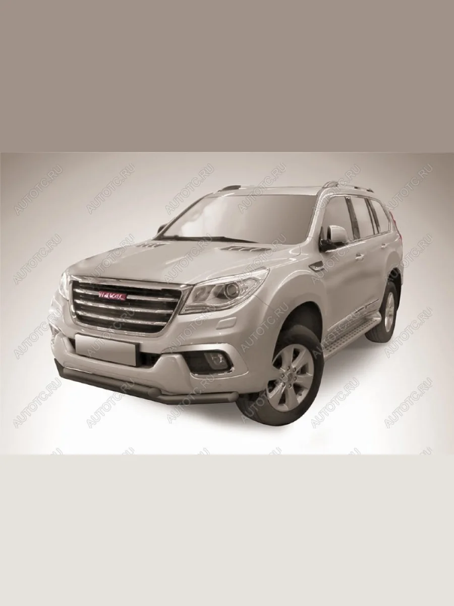 Защита переднего бампера d57+d57 двойная Slitkoff  Haval H9 (2017-2021) (нержавейка с полимерным покрытием в цвет черный)  в Самаре Самарской области