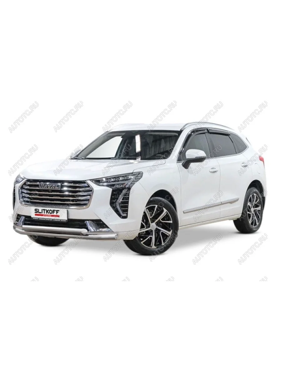 Защита переднего бампера d57+d57 двойная 2WD Slitkoff  Haval Jolion (2020-2024) (нержавейка полированная)  в Самаре Самарской области
