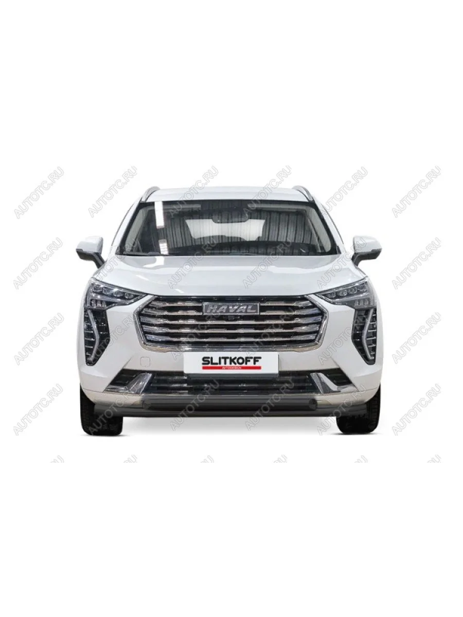 Защита переднего бампера d57+d57 двойная 2WD Slitkoff  Haval Jolion (2020-2024) (нержавейка с полимерным покрытием в цвет черный)  в Самаре Самарской области
