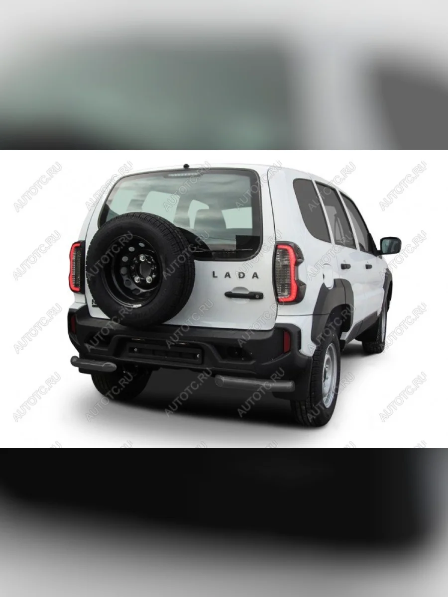 Защита заднего бампера уголки d57 Slitkoff Лада ВАЗ Нива Трэвел (212300-80) (2021-2025) (нержавейка с полимерным покрытием в цвет черный)  в Керчи Республика Крым