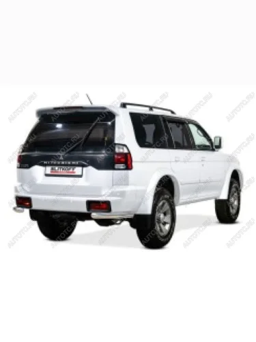 Защита заднего бампера уголки d57 Slitkoff (нержавейка полированная) Mitsubishi Pajero Sport  PA (2004-2008) рестайлинг