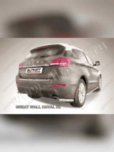 Защита заднего бампера уголки d57 Slitkoff (Сталь с полимерным покрытием в цвет серебристый) Haval H2 (2014-2021)