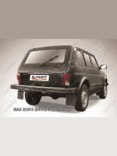 Защита заднего бампера уголки d57+d42 Slitkoff (нержавейка с полимерным покрытием в цвет черный) Лада ВАЗ нива 4х4 2131 5 дв. дорестайлинг (1993-2019)