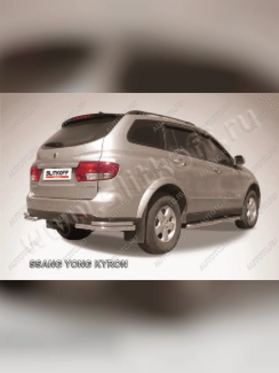Защита заднего бампера уголки d57+d42 двойные Slitkoff SSANGYONG Kyron рестайлинг (2007-2016) (нержавейка полированная)  в Керчи Республика Крым