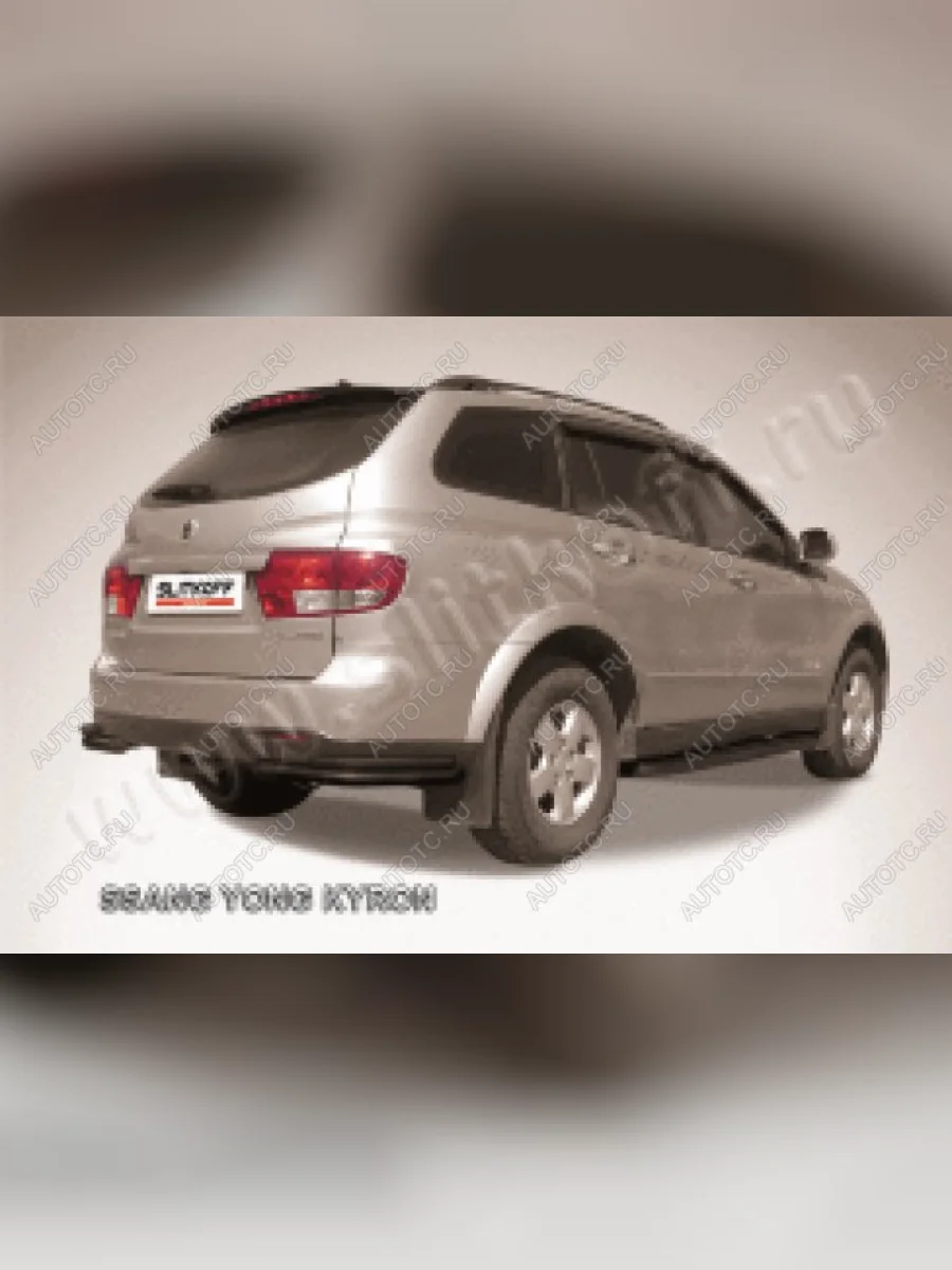 Защита заднего бампера уголки d57+d42 двойные Slitkoff SSANGYONG Kyron рестайлинг (2007-2016) (нержавейка с полимерным покрытием в цвет черный)  с доставкой в г. Керчь