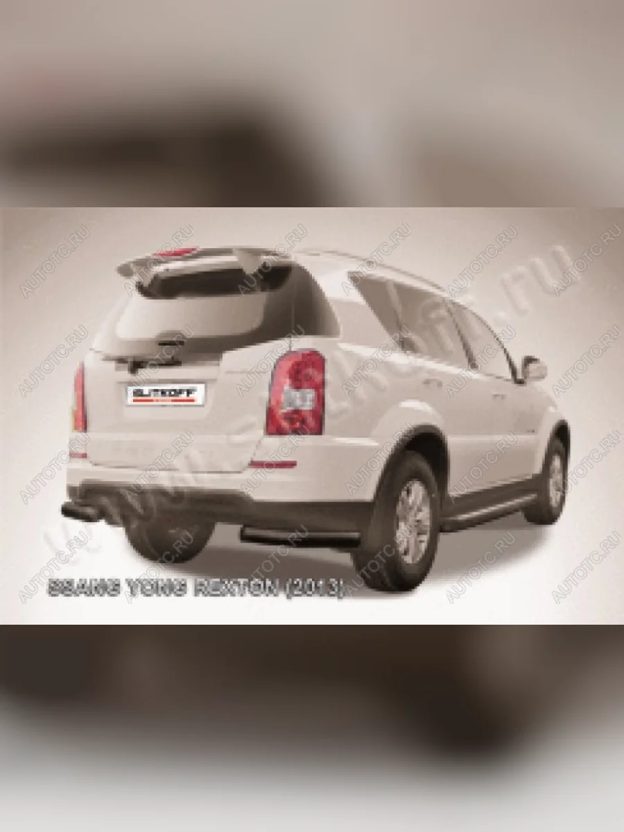 Защита заднего бампера уголки d76 Slitkoff SSANGYONG Rexton Y290 (2012-2017) (нержавейка с полимерным покрытием в цвет черный)  с доставкой в г. Керчь