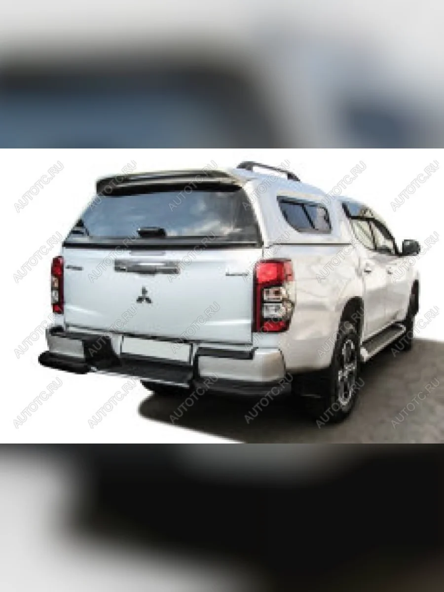 Защита заднего бампера уголки с бампером d76 Slitkoff Mitsubishi L200 5 KK,KL рестайлинг (2018-2022) (нержавейка с полимерным покрытием в цвет черный)  с доставкой в г. Керчь