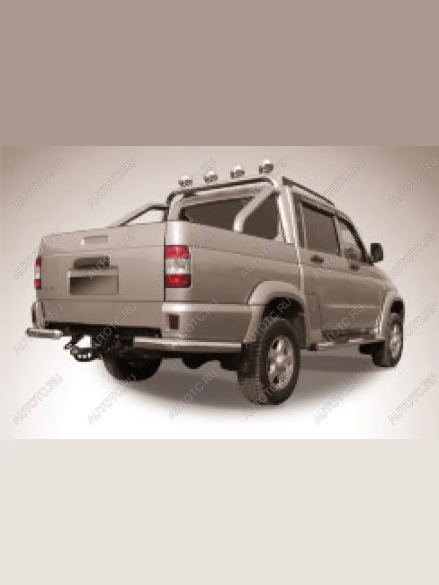 Защита заднего бампера уголки d76 Slitkoff Уаз Патриот 23632 1 рестайлинг пикап (2014-2016) (Сталь с полимерным покрытием в цвет серебристый)  с доставкой в г. Керчь