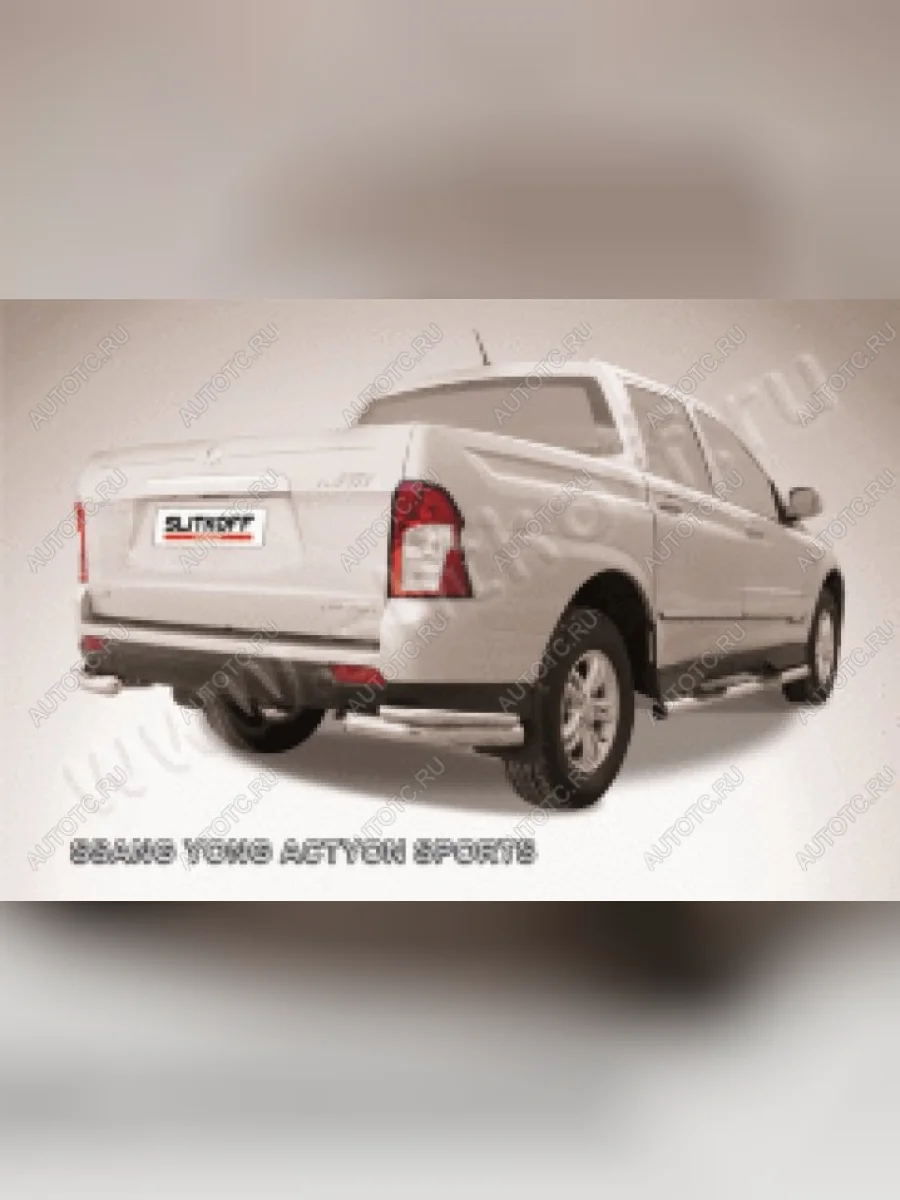 Защита заднего бампера уголки двойные d76+d42 Slitkoff SSANGYONG Actyon Sport (2012-2025) (нержавейка полированная)  с доставкой в г. Керчь