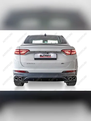 Защита заднего бампера уголки d42 Slitkoff (нержавейка с полимерным покрытием в цвет черный) Geely Tugella FY11,HPBA4 дорестайлинг (2019-2023)