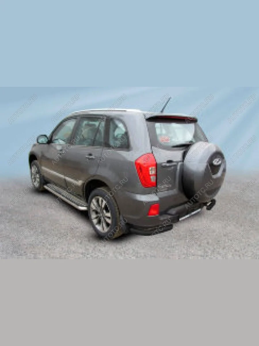 Защита заднего бампера уголки d57 Slitkoff Chery Tiggo 3 (2014-2020) (нержавейка с полимерным покрытием в цвет черный)  с доставкой в г. Керчь