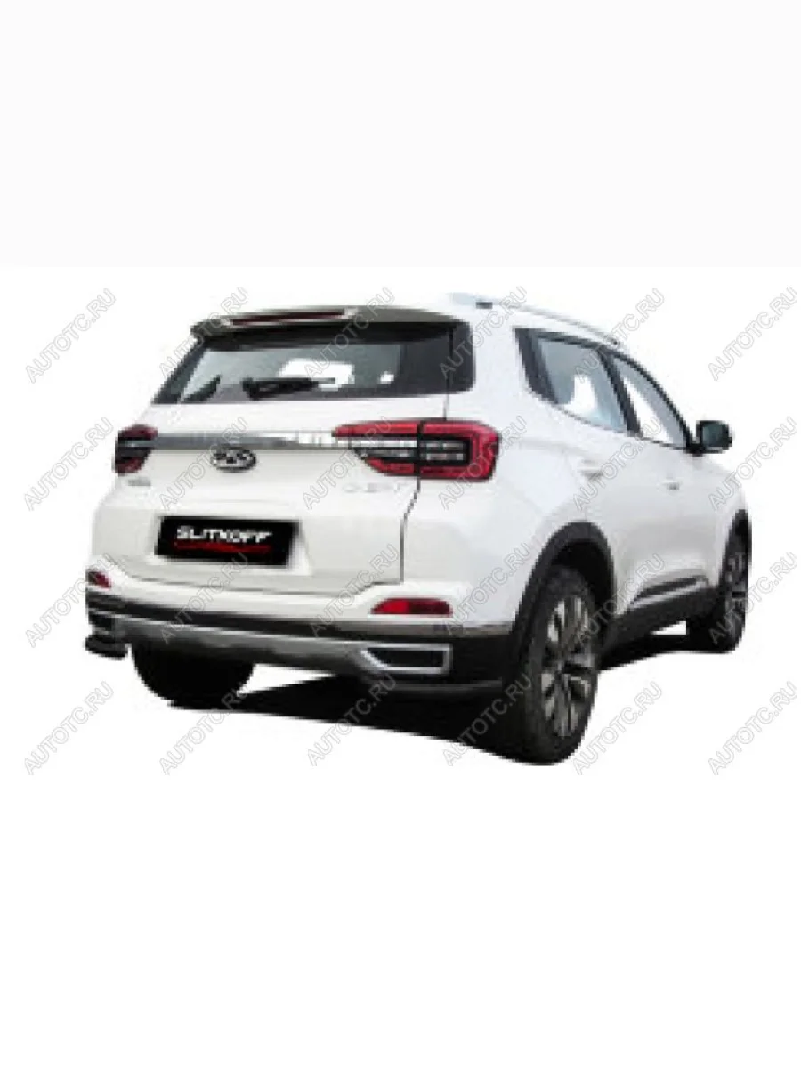 Защита заднего бампера уголки d57 Slitkoff Chery Tiggo 4 1-ый рестайлинг (2018-2023) (нержавейка с полимерным покрытием в цвет черный)  с доставкой в г. Керчь
