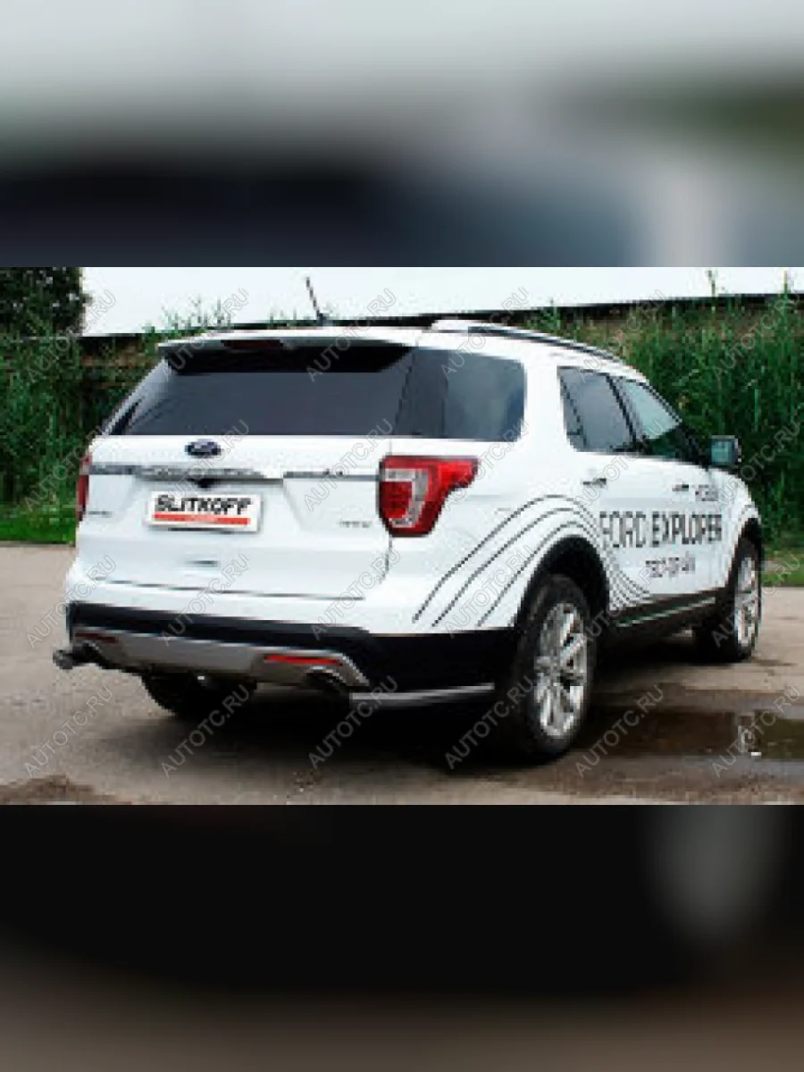 Защита заднего бампера уголки d57 Slitkoff Ford Explorer U502 1-ый рестайлинг, 5 дв. (2015-2018) (нержавейка с полимерным покрытием в цвет черный)  в Керчи Республика Крым