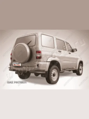 Защита заднего бампера уголки двойные d76+d42 Slitkoff (нержавейка с полимерным покрытием в цвет черный) Уаз Патриот 3163 5 дв. дорестайлинг (2005-2013)
