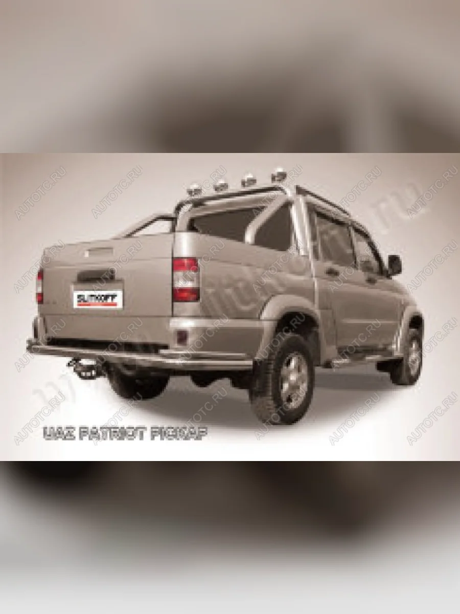 Защита заднего бампера уголки двойные d76+d42 Slitkoff Уаз Патриот 23632 дорестайлинг пикап (2008-2014) (Сталь с полимерным покрытием в цвет серебристый)  в Керчи Республика Крым