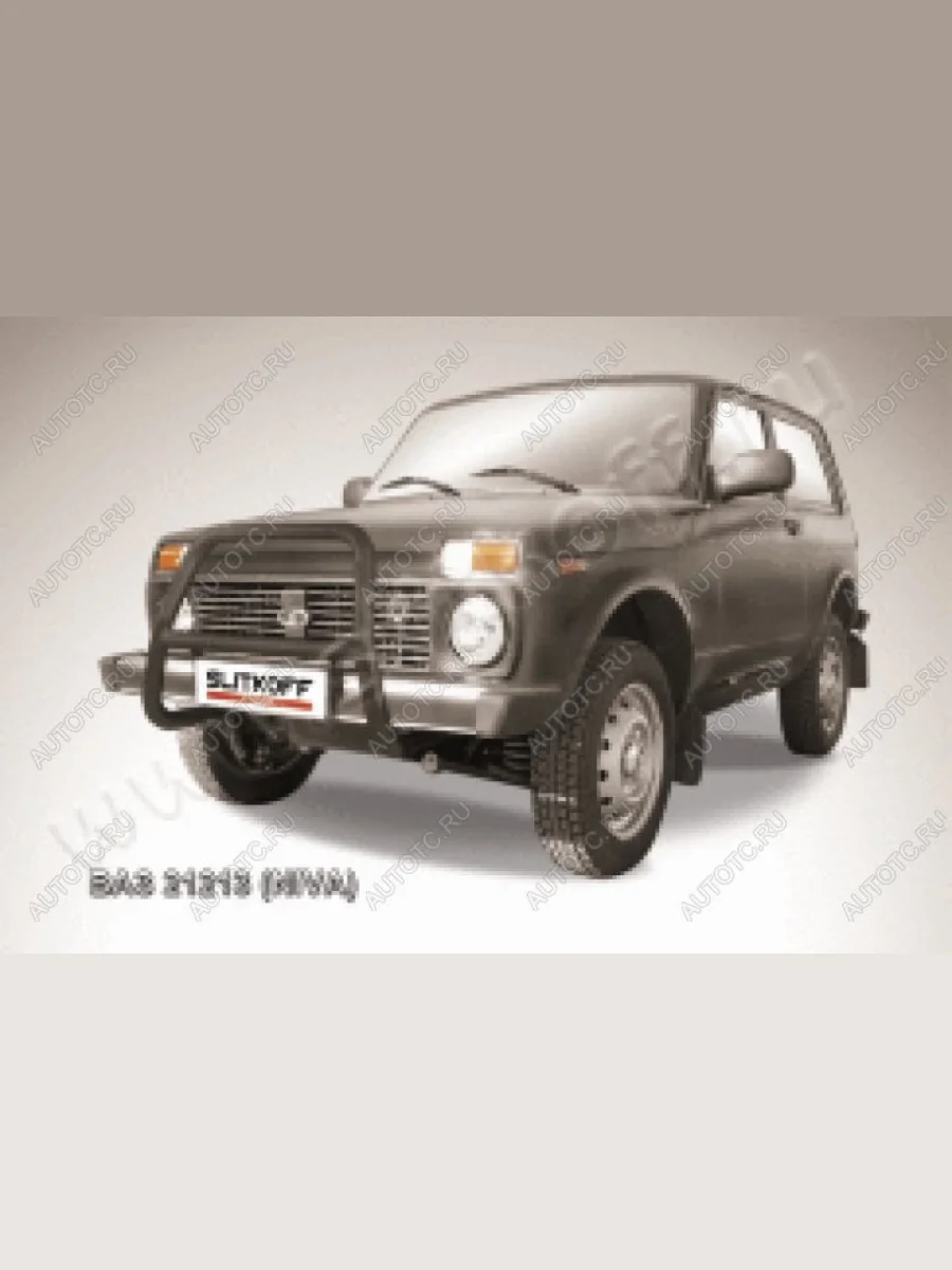 Защита переднего бампера кенгурятник d57 высокий Slitkoff Лада ВАЗ Нива 4х4 2121 3 дв. дорестайлинг (1977-2019) (нержавейка с полимерным покрытием в цвет черный)  в Керчи Республика Крым