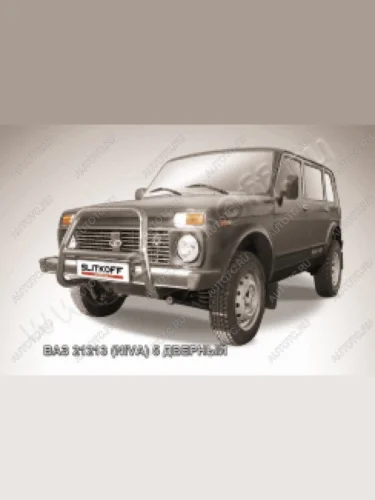 Защита переднего бампера кенгурятник d57 высокий Slitkoff (нержавейка полированная) Лада ВАЗ нива 4х4  2131 (1993-2019) 5 дв. дорестайлинг