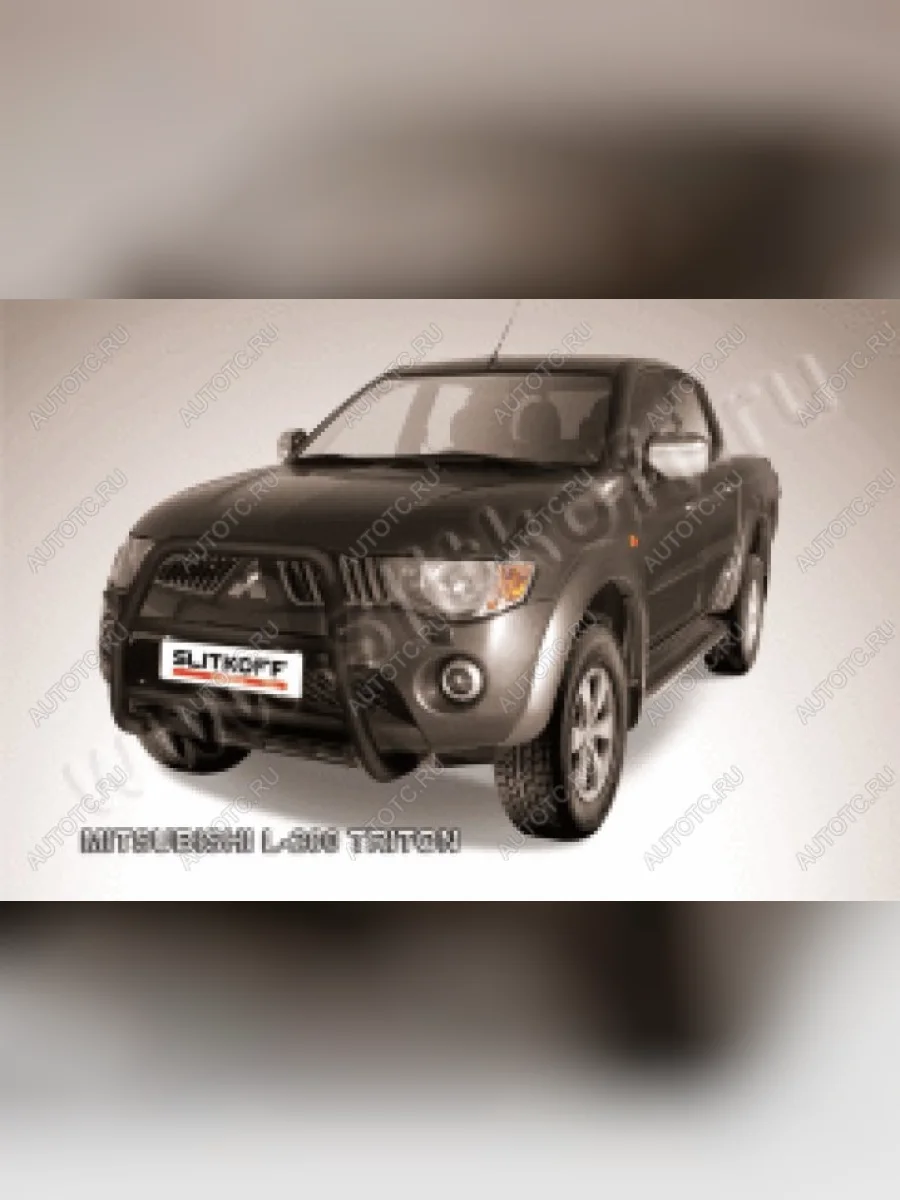 Защита переднего бампера кенгурятник d57 высокий (Triton) Slitkoff Mitsubishi L200 4  дорестайлинг (2006-2014) (нержавейка с полимерным покрытием в цвет черный)  в Перми Пермском крае