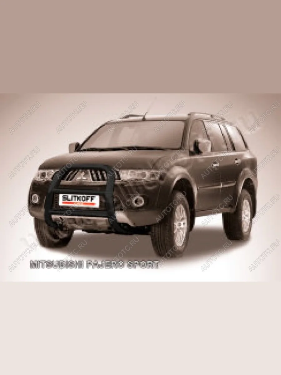 Защита переднего бампера кенгурятник d57 высокий Slitkoff Mitsubishi Pajero Sport PA рестайлинг (2004-2008) (нержавейка с полимерным покрытием в цвет черный)  в Воронеже Воронежской области