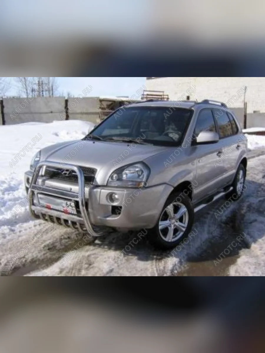 Защита переднего бампера кенгурятник d57 высокий Slitkoff  Hyundai Tucson (2004-2010) JM (Сталь с полимерным покрытием в цвет серебристый)  в Воронеже Воронежской области
