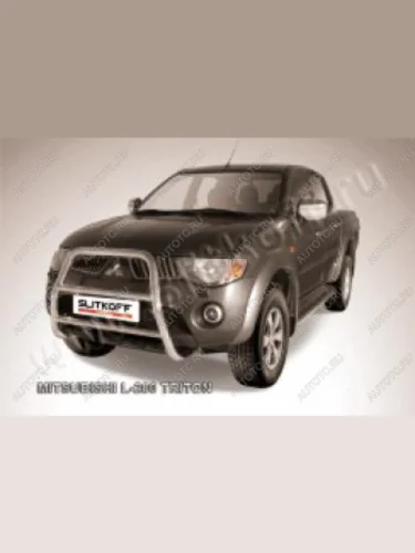Защита переднего бампера кенгурятник d57 высокий (Triton) Slitkoff (Сталь с полимерным покрытием в цвет серебристый) Mitsubishi L200 4  дорестайлинг (2006-2014)