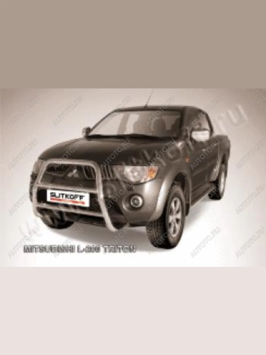 Защита переднего бампера кенгурятник d57 высокий (Triton) Slitkoff Mitsubishi L200 4  дорестайлинг (2006-2014) (Сталь с полимерным покрытием в цвет серебристый)  в Перми Пермском крае