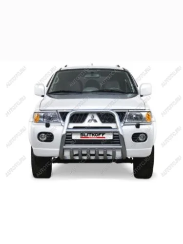 Защита переднего бампера кенгурятник d57 высокий Slitkoff (Сталь с полимерным покрытием в цвет серебристый) Mitsubishi Pajero Sport  PA (2004-2008) рестайлинг