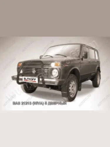 Защита переднего бампера кенгурятник d57 высокий Slitkoff (Сталь с полимерным покрытием в цвет черный) Лада ВАЗ нива 4х4  2131 (1993-2019) 5 дв. дорестайлинг