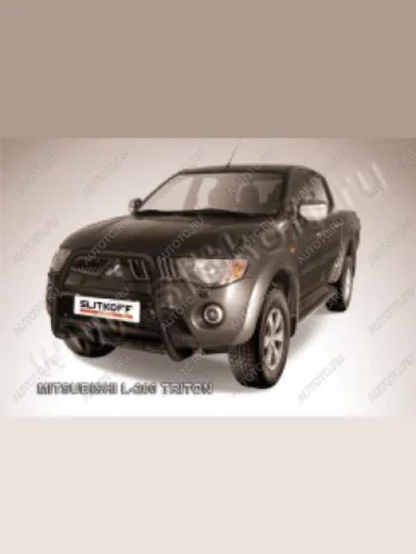Защита переднего бампера кенгурятник d57 высокий (Triton) Slitkoff (Сталь с полимерным покрытием в цвет черный) Mitsubishi L200 4  дорестайлинг (2006-2014)