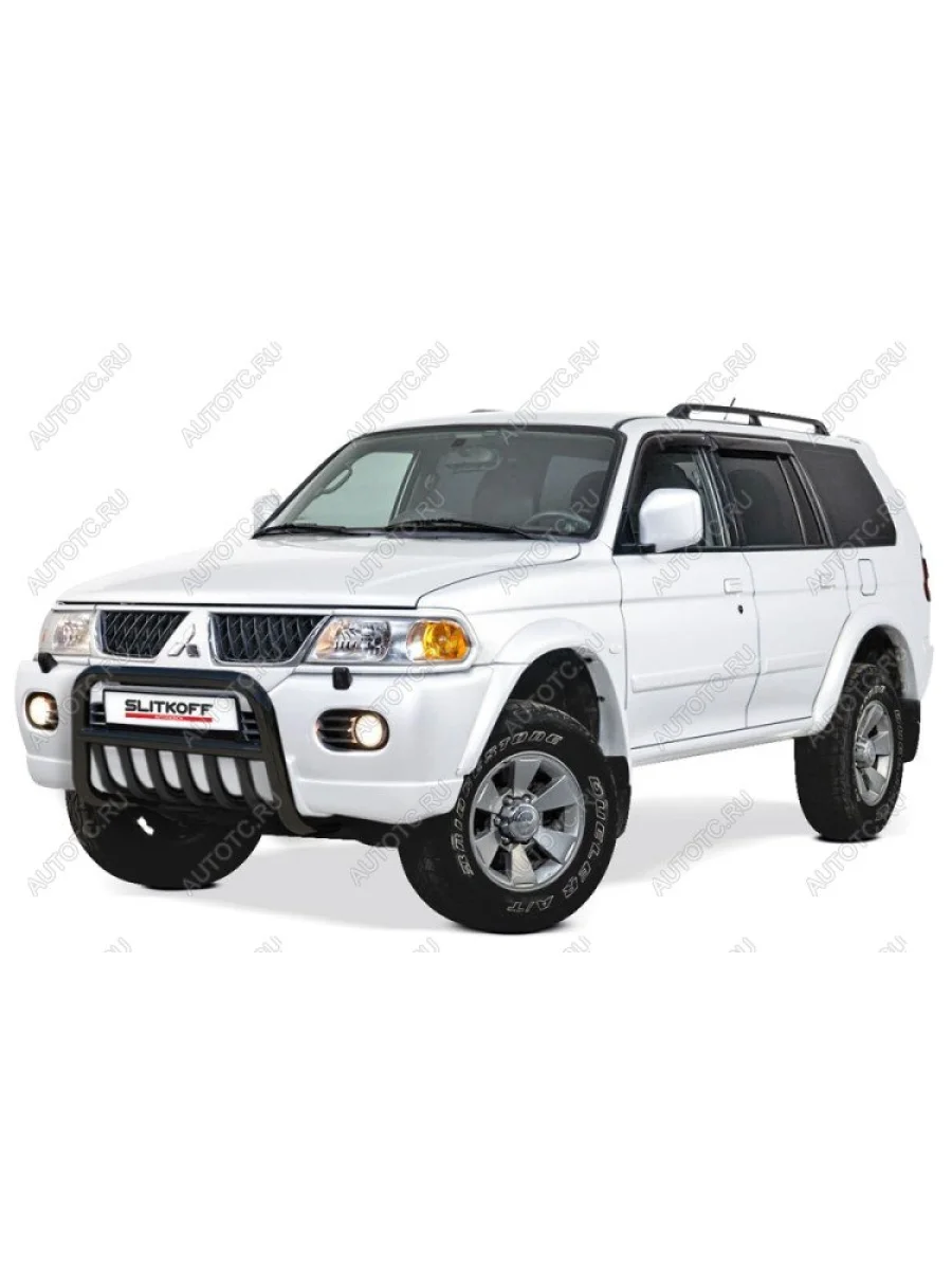 Защита переднего бампера кенгурятник d57 низкий с защитой картера Slitkoff Mitsubishi Pajero Sport PA рестайлинг (2004-2008) (нержавейка с полимерным покрытием в цвет черный)  в Керчи Республика Крым