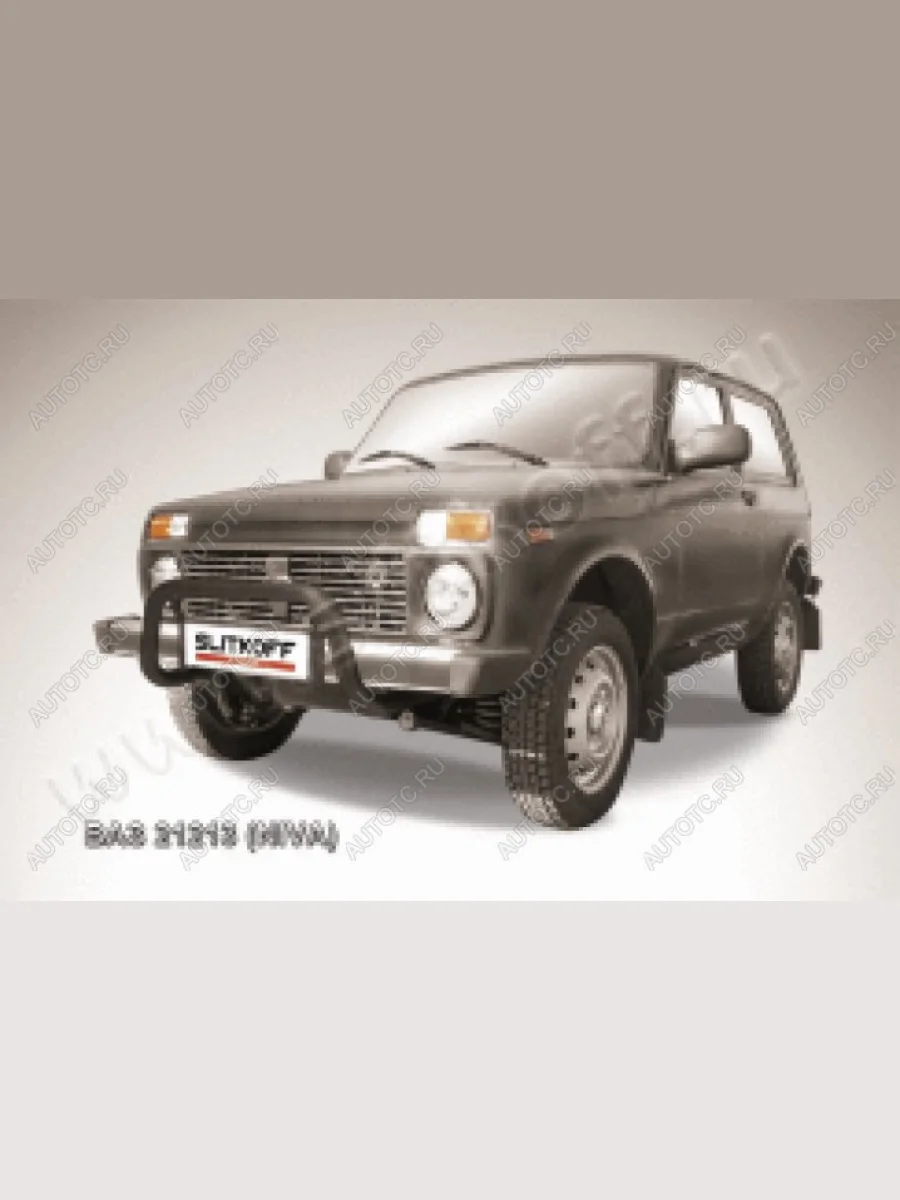 Защита переднего бампера кенгурятник d57 низкий Slitkoff  Лада ВАЗ Нива 4х4 (1977-2019) 2121 (нержавейка с полимерным покрытием в цвет черный)  в Самаре Самарской области