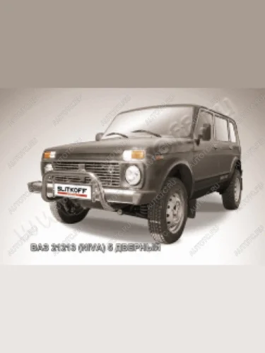 Защита переднего бампера кенгурятник d57 низкий Slitkoff (нержавейка полированная) Лада ВАЗ нива 4х4  2131 (1993-2019) 5 дв. дорестайлинг